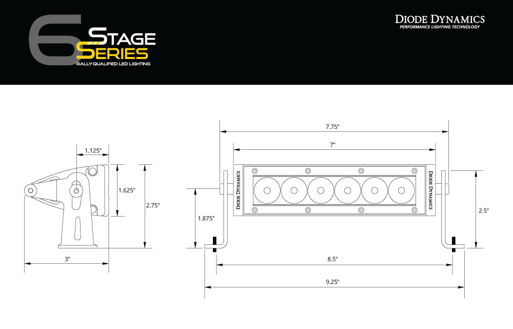 DD6040P - Diode Dynamics 6 Inch LED Light Bar Amber Flood Stealth Pair