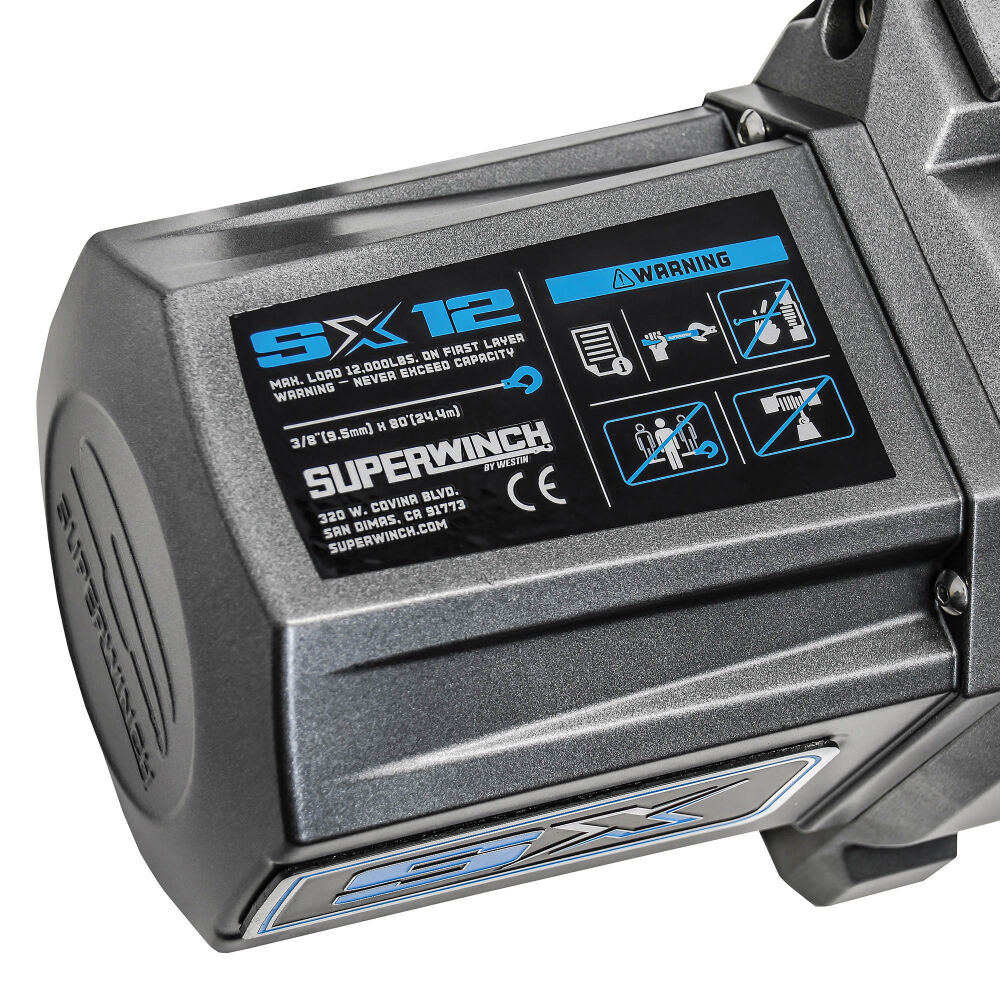 1712200 - Superwinch SX12 12000 LBS 12V DC 3/8in x 85ft Wire Rope - Graphite Winch