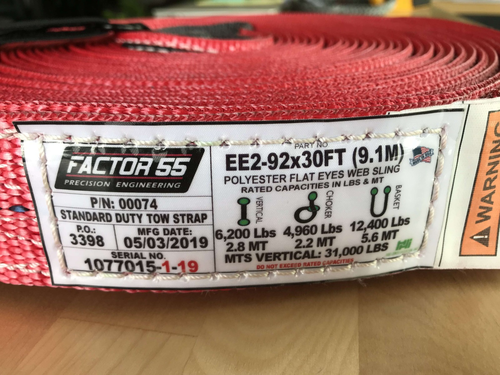00074 - Factor 55 Standard Duty Tow Strap 30"x2"